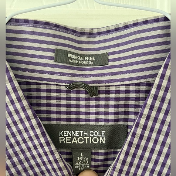 Kenneth Cole Reaction Classic Fit Men’s Dress Shirt Purple Gray 16 1/2 32/33 - Picture 4 of 4